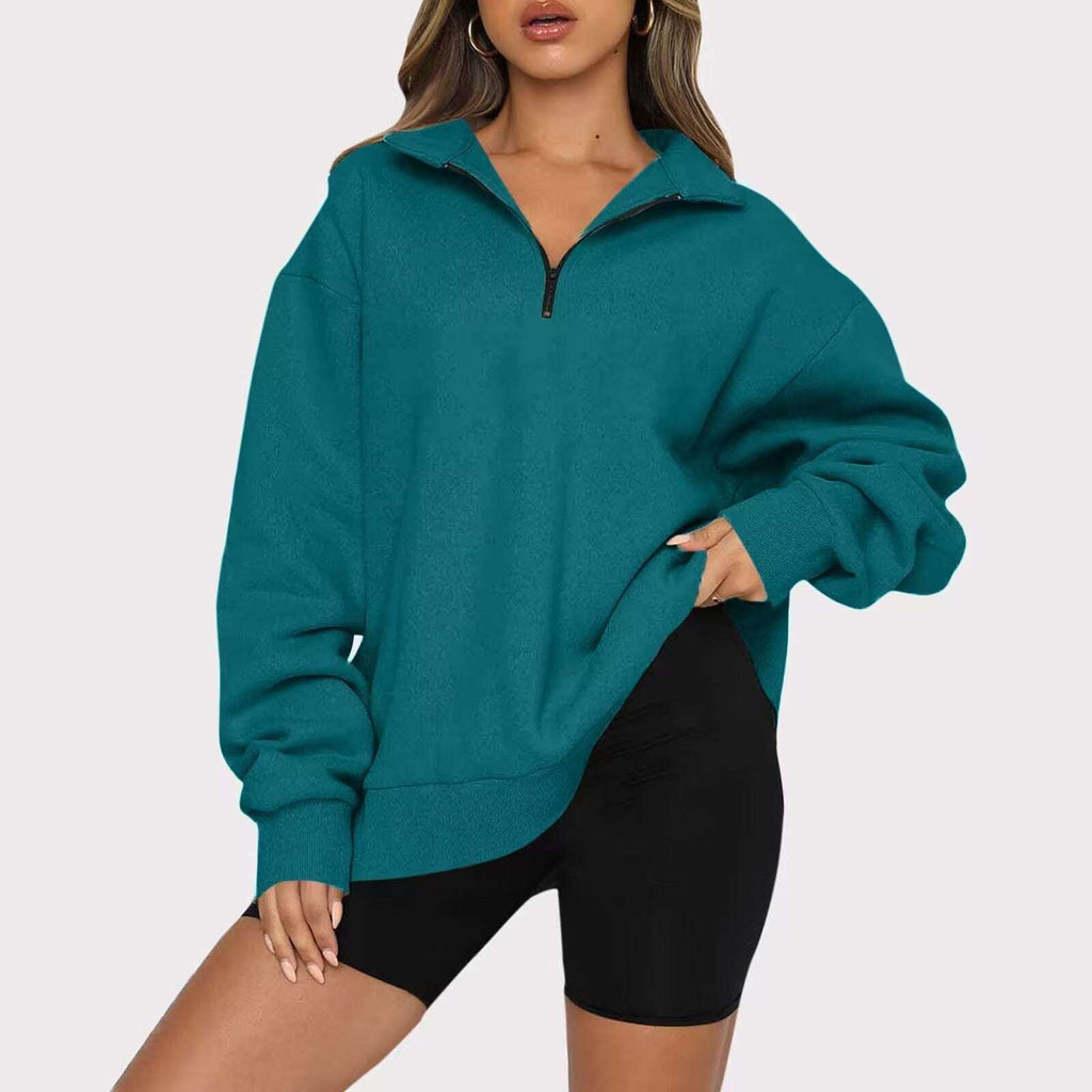 Women's Zip Collar Sweatshirt - Stylish & Lightweight Comfort - www.PrintOne1.com