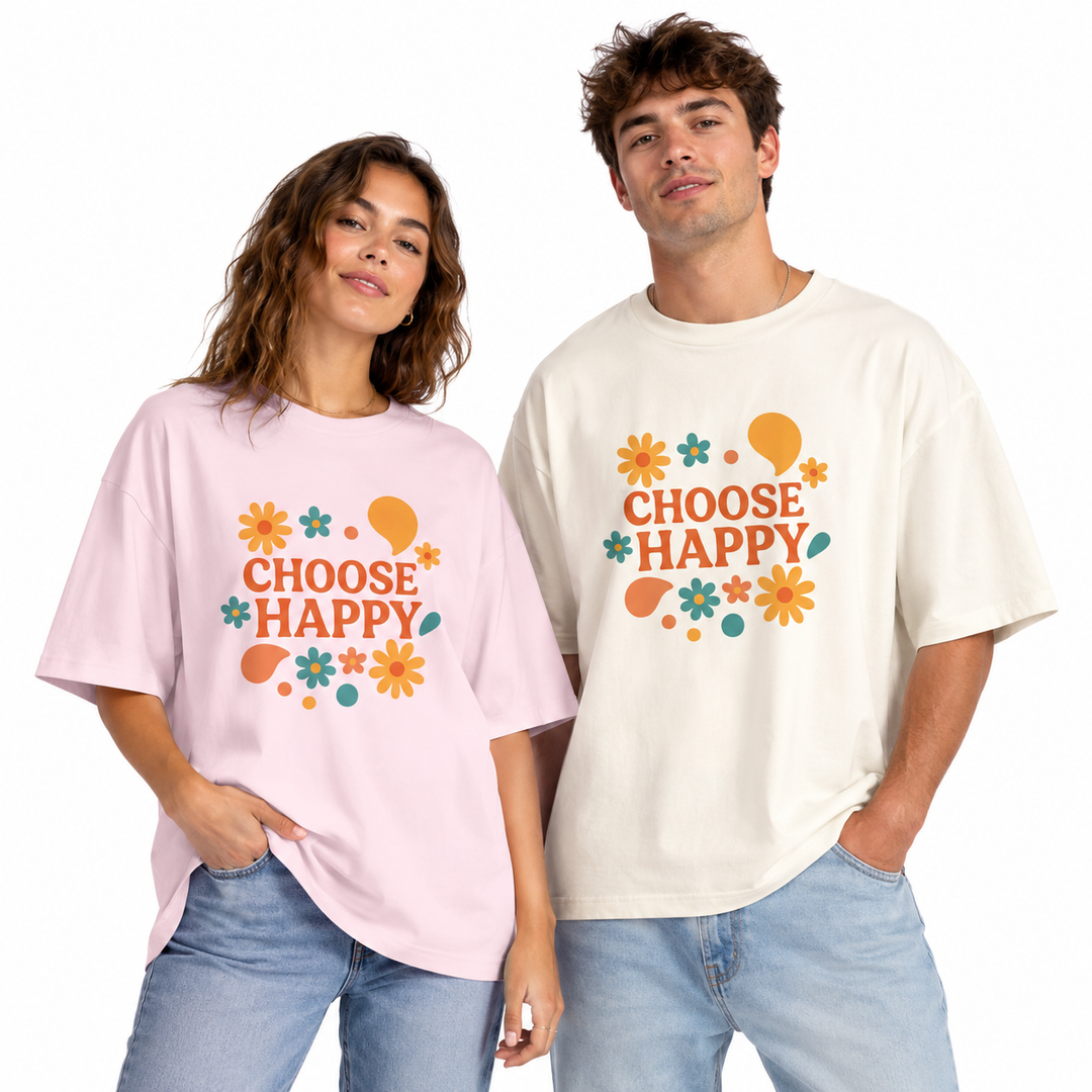 Two people wearing t-shirts with &