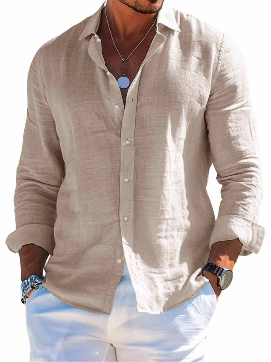 Men's Long Sleeve Shirts - Clean lapel look, beach