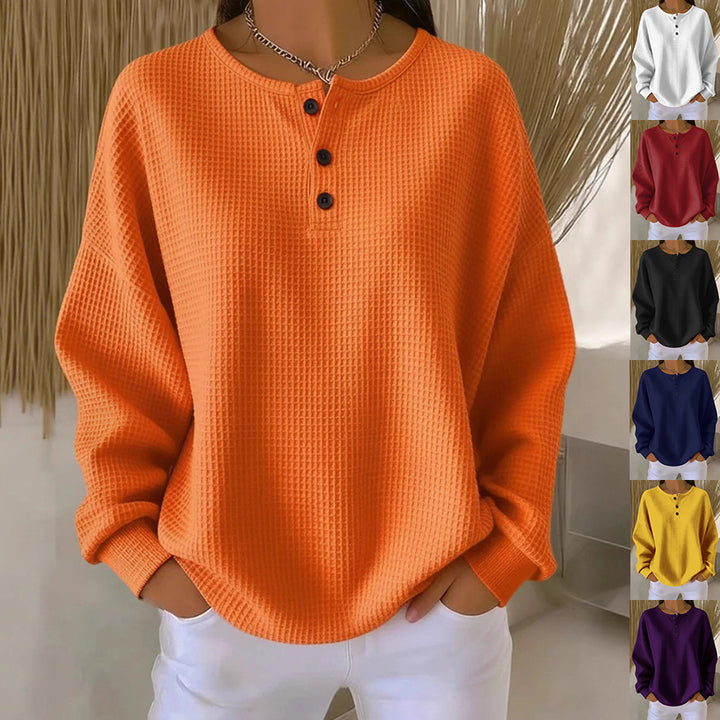 waffle long sleeve T shirt women yellow soft waffle texture close up detail