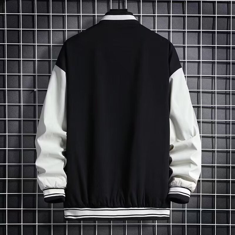 men's baseball jacket relaxed silhouette full body look with denim