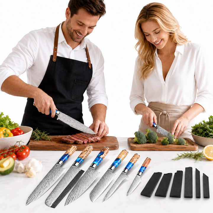 Knife set for home cooking with balanced grip and refined finish