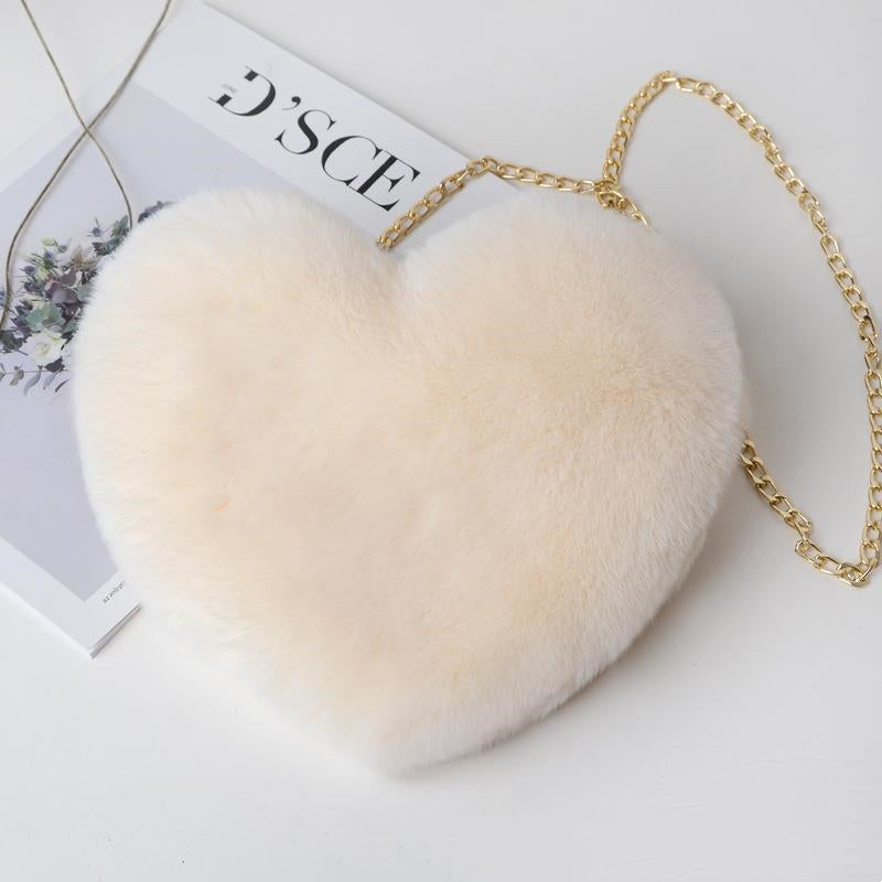 Red Heart Plush Shoulder Bag for Women – Valentine Chain