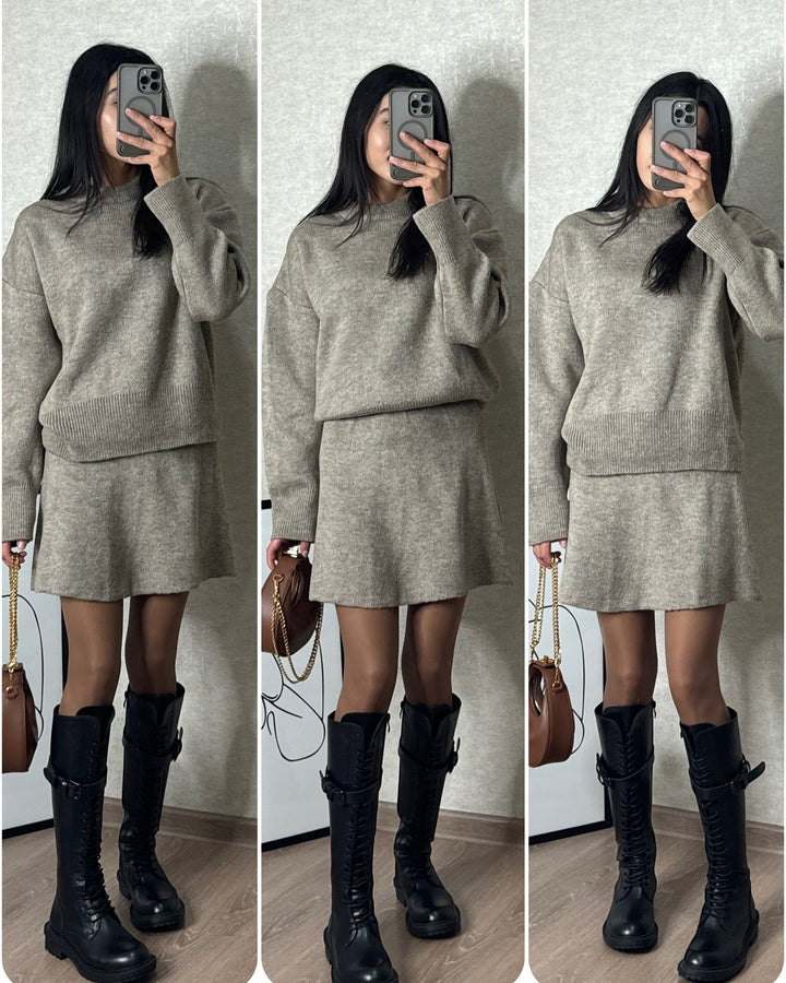 Sweater Skirt Set Women Knit Casual Elegant Fit Style U