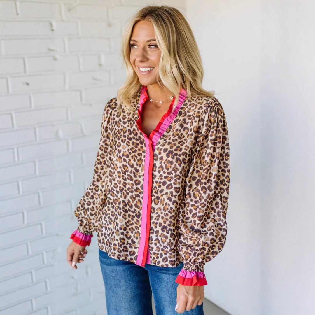 Leopard Lace Long Sleeve Top Stylish Womens Fit Perfect