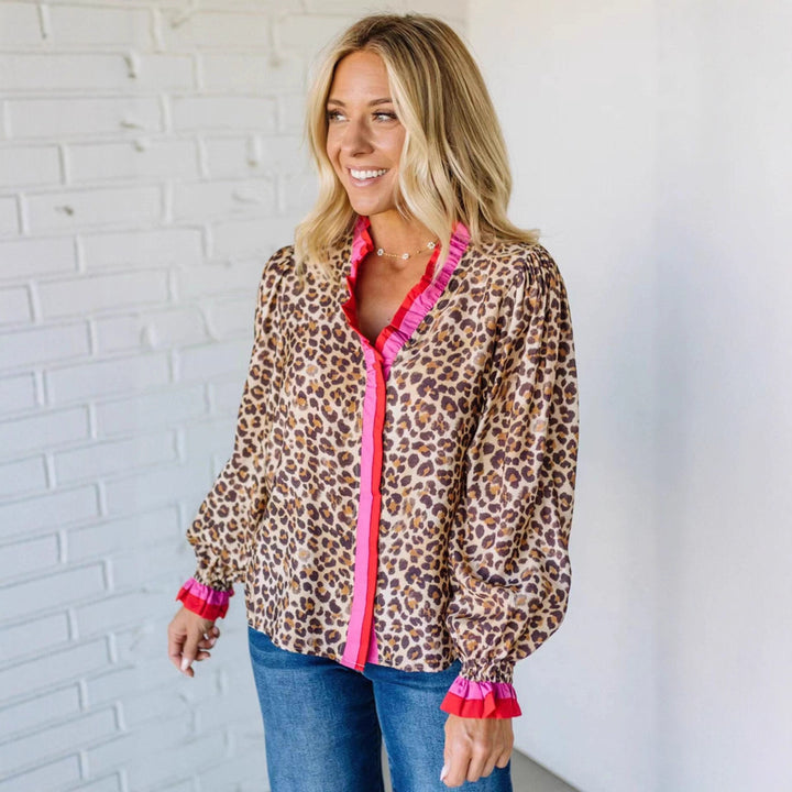 Leopard Lace Long Sleeve Top Stylish Womens Fit Perfect