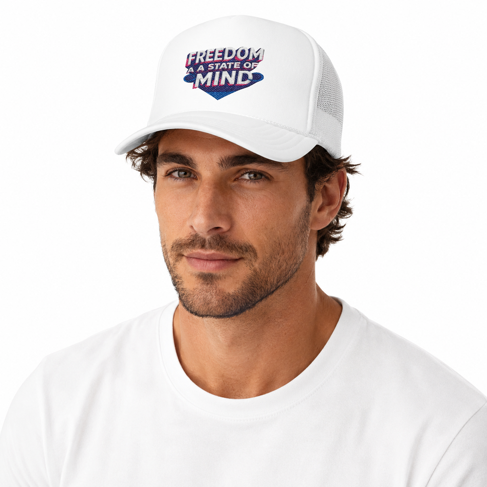Freedom graphic trucker hat with high profile crown and curved brim