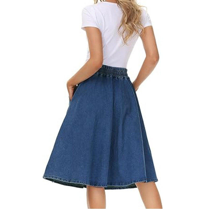 denim midi skirt with belt summer street style