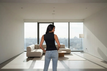 figure flattering tank top paired with minimalist accessories