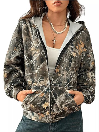 vintage zip-up hoodie women soft polyester casual wear
