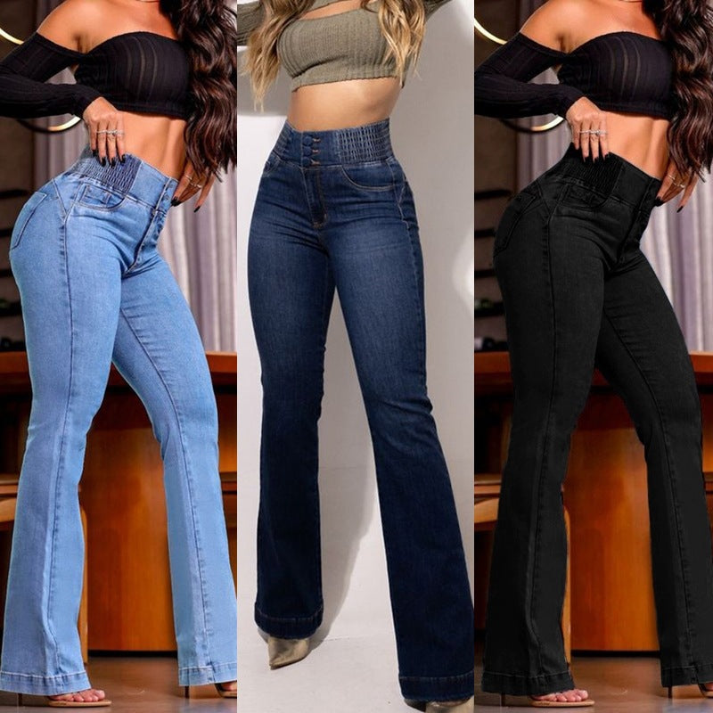 slim fit bootcut jeans high waist elongating legs styling context