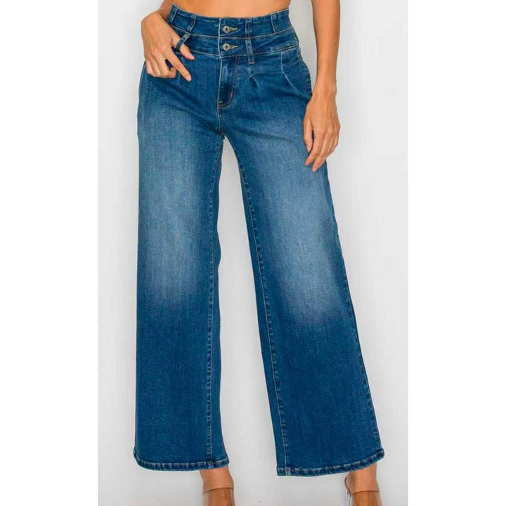 Women’s Medium Blue Wide Leg Jeans cotton blend texture detail