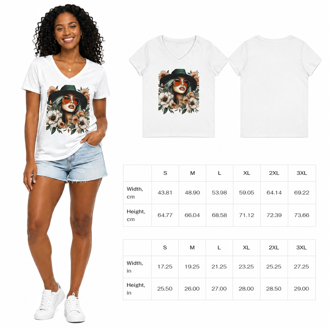 Floral T Shirt Women - Cotton V-Neck Floral Graphic Tee