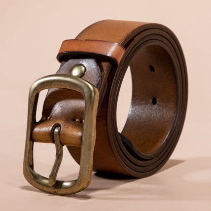 Men's Genuine Leather Belt Retro Brass Buckle Style Icons