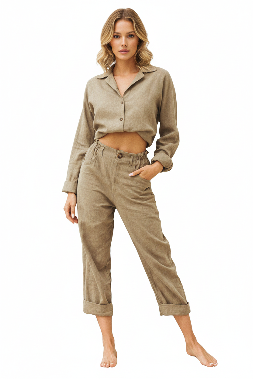 Patchwork style women pants cotton linen breathable loose trousers everyday casual outfit high waist fit