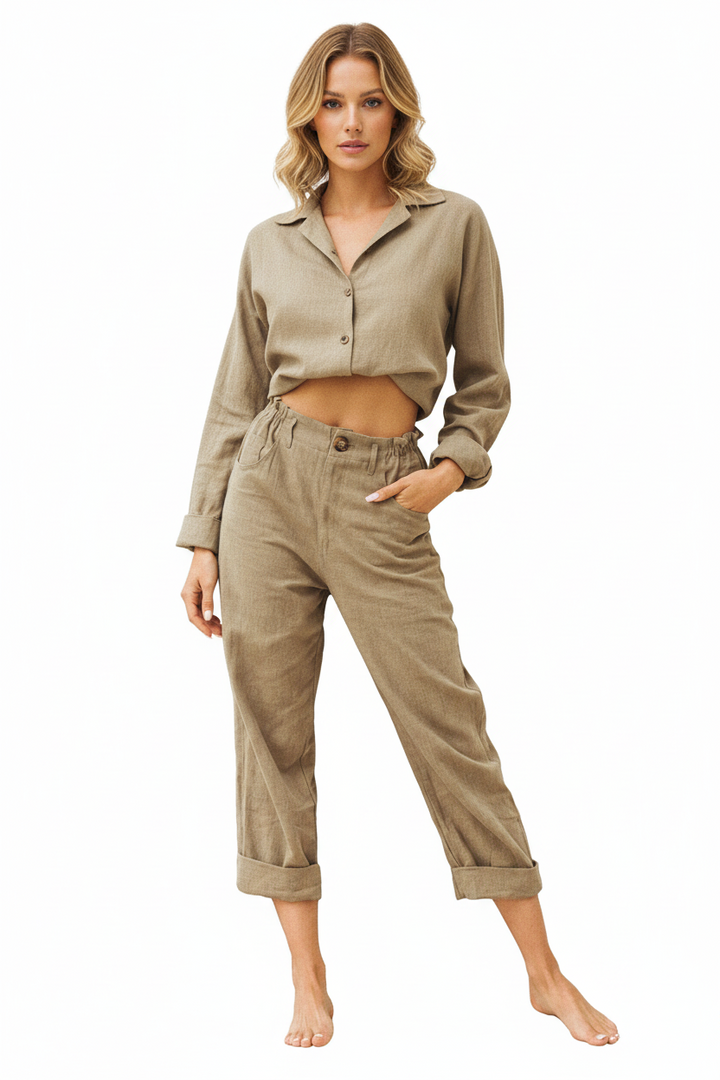 Patchwork style women pants cotton linen breathable loose trousers everyday casual outfit high waist fit