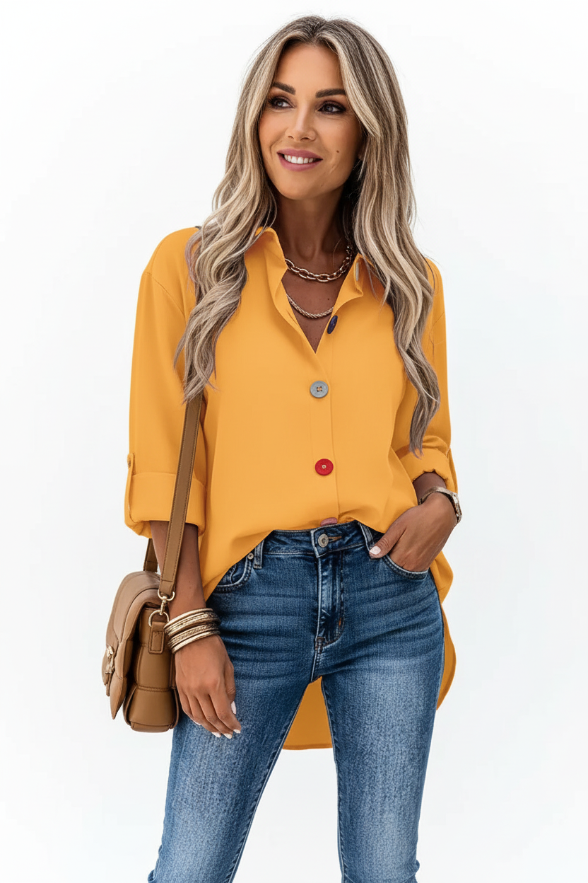 loose fit blouse white button detail