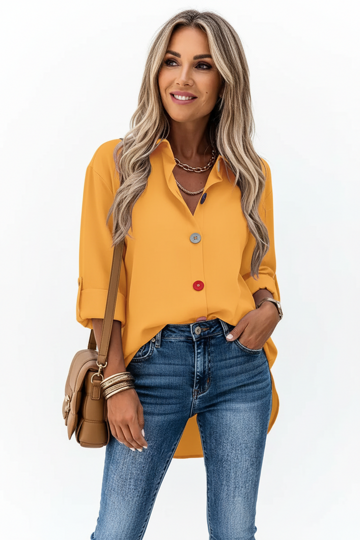 loose fit blouse white button detail