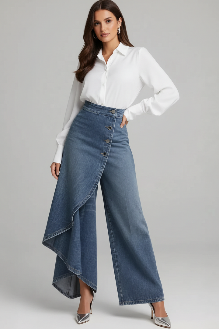 black wide leg faux denim pants women minimalist street fashion