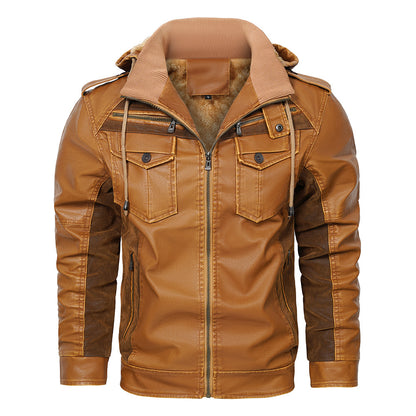 Men Hooded PU Leather Jacket Winter – Fleece Lined