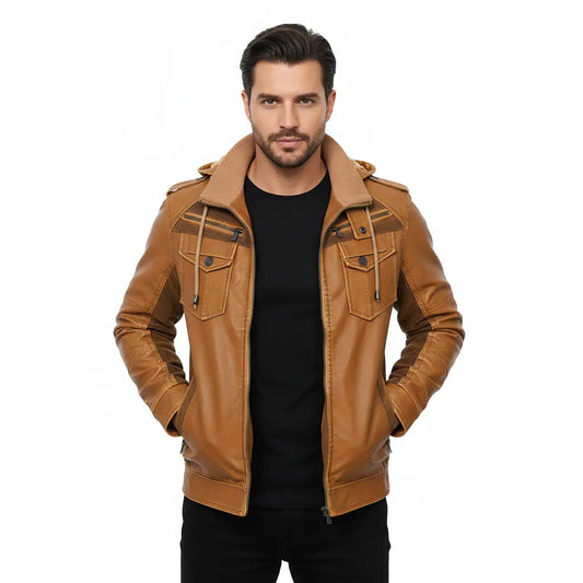 U leather jacket men fleece lined interior texture detail