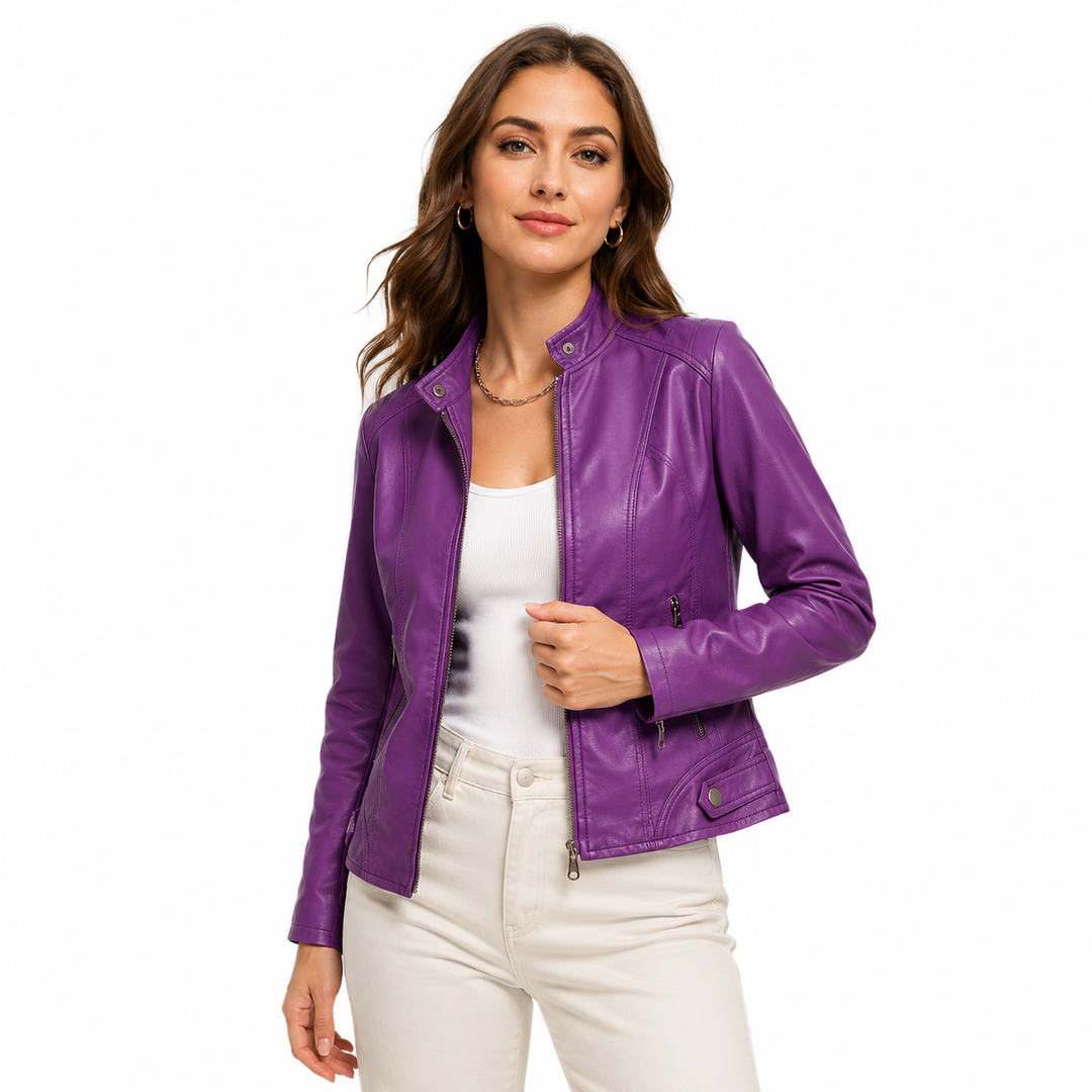 Women’s PU leather jacket styled for casual streetwear outfits
