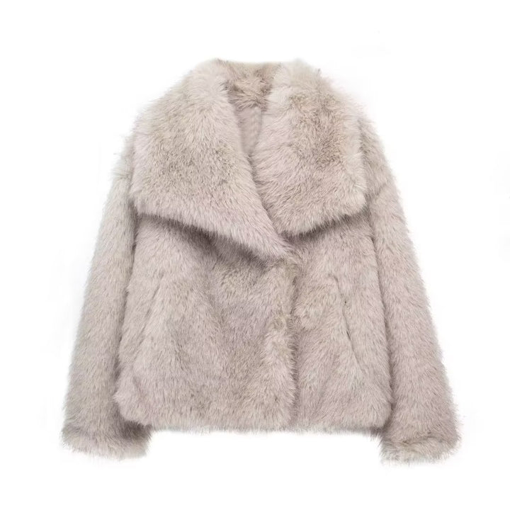 Winter Plush Coat for Women Fluffy Lapel Warm Jacket XS–L