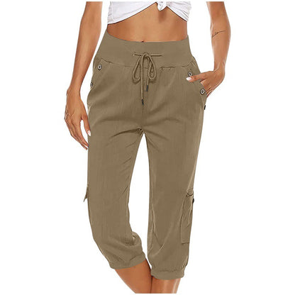 Women’s Cotton Linen Cargo Pants – Cropped Comfort