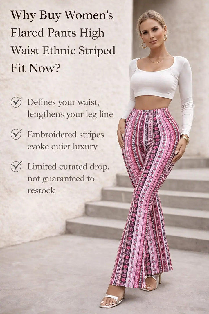 womens flared pants back view full length hem flare