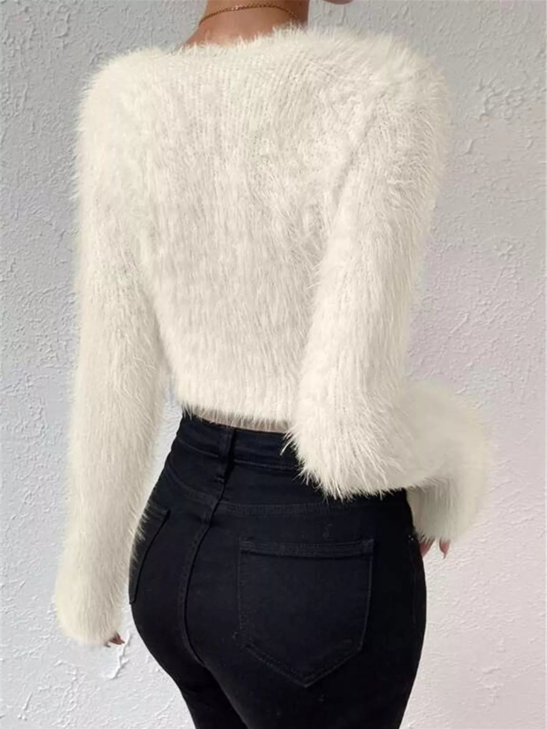 fluffy knit women sweater relaxed shoulder fit lifestyle wear
