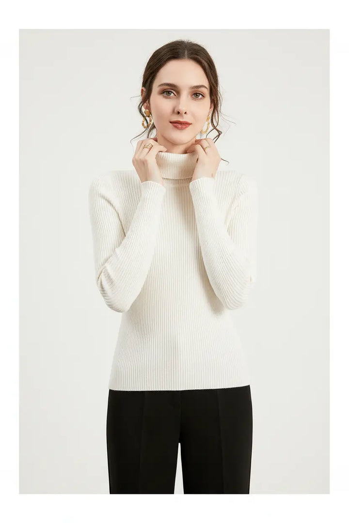 viscose slim fit turtleneck sweater close neck detail thick knit texture