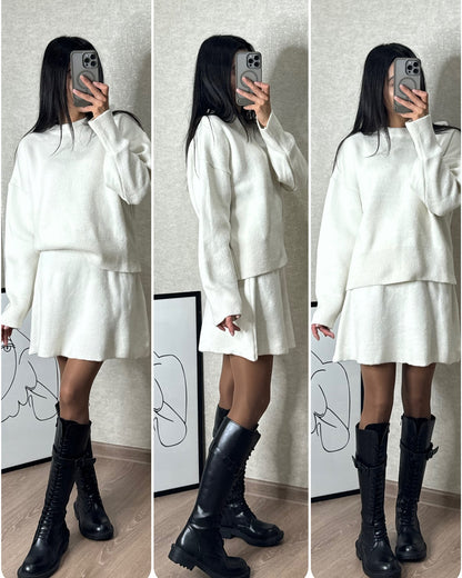 Sweater Skirt Set Women Knit Casual Elegant Fit Style U