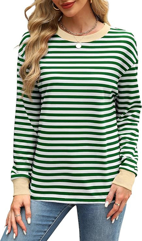 Color Contrast Striped Long Sleeve Top for Women