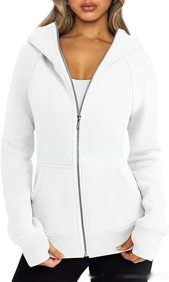 Women Fleece Zip Hoodie Warm Casual Loose Fit Style