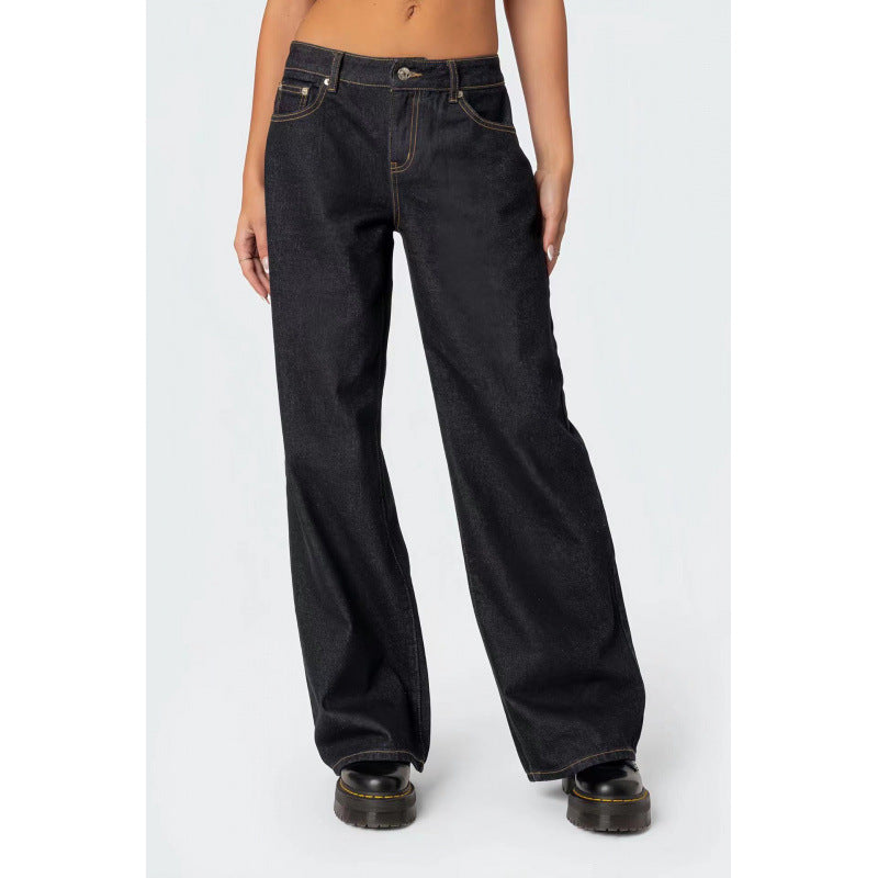 high waist wide leg jeans waistband close up smooth finish