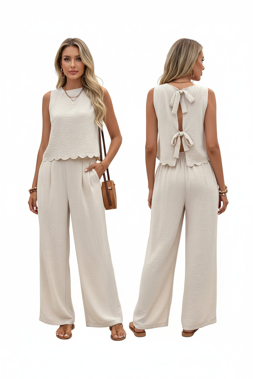 casual two piece women vest trousers set lightweight breathable design