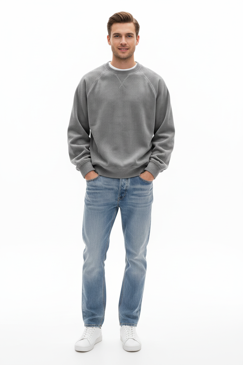 Light gray unisex sweatshirt — loose fit knit pullover for everyday wear
