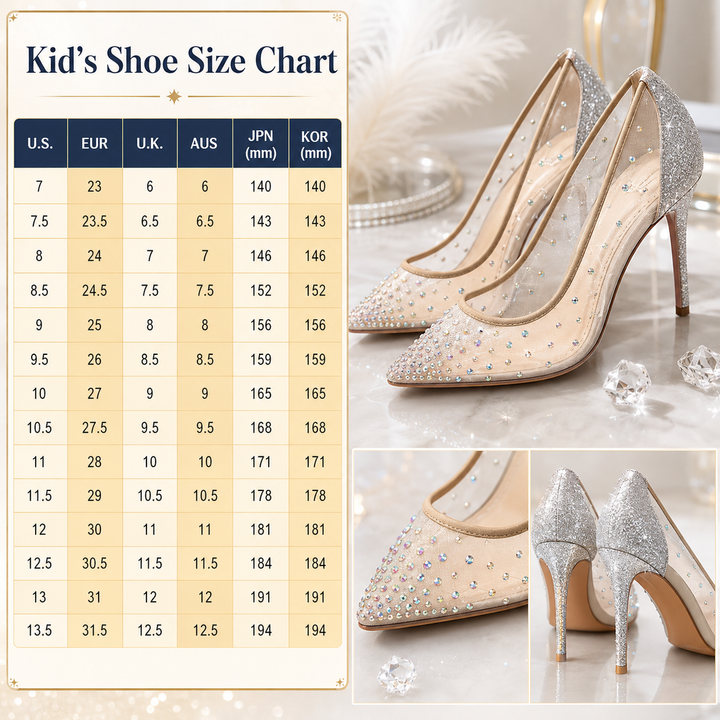 Close-up of rhinestone mesh heels showing grid texture, sparkling crystals and elegant pointed toe for evening wear and party
