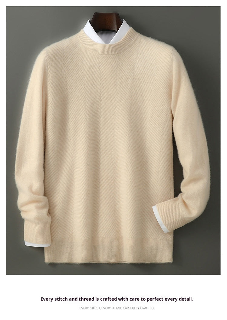 round neck sweater men ribbed cuffs and hem detail