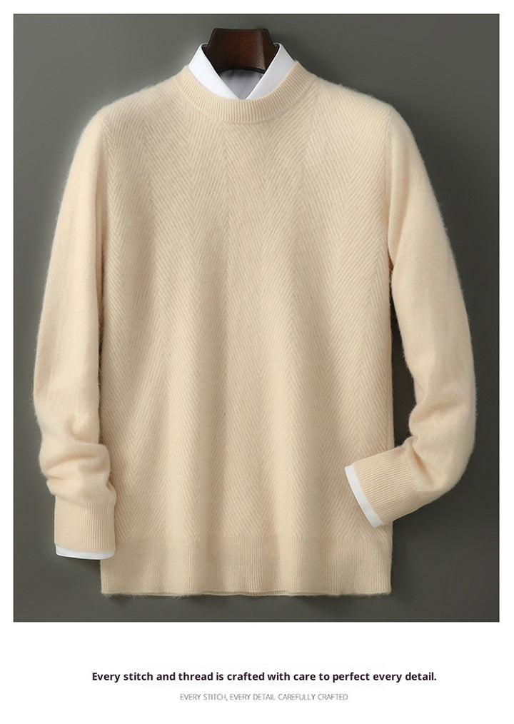 round neck sweater men ribbed cuffs and hem detail