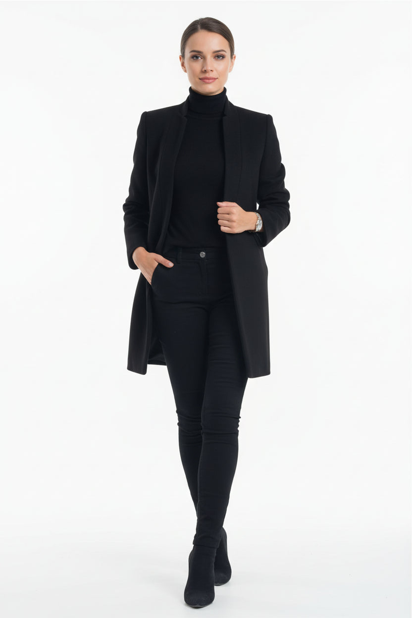Women Wool Blazer Coat Stand Collar Elegant Winter Style