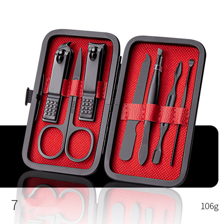 Professional nail clippers set shown with coordinated grooming tools and the storage case for manicure and pedicure routines.