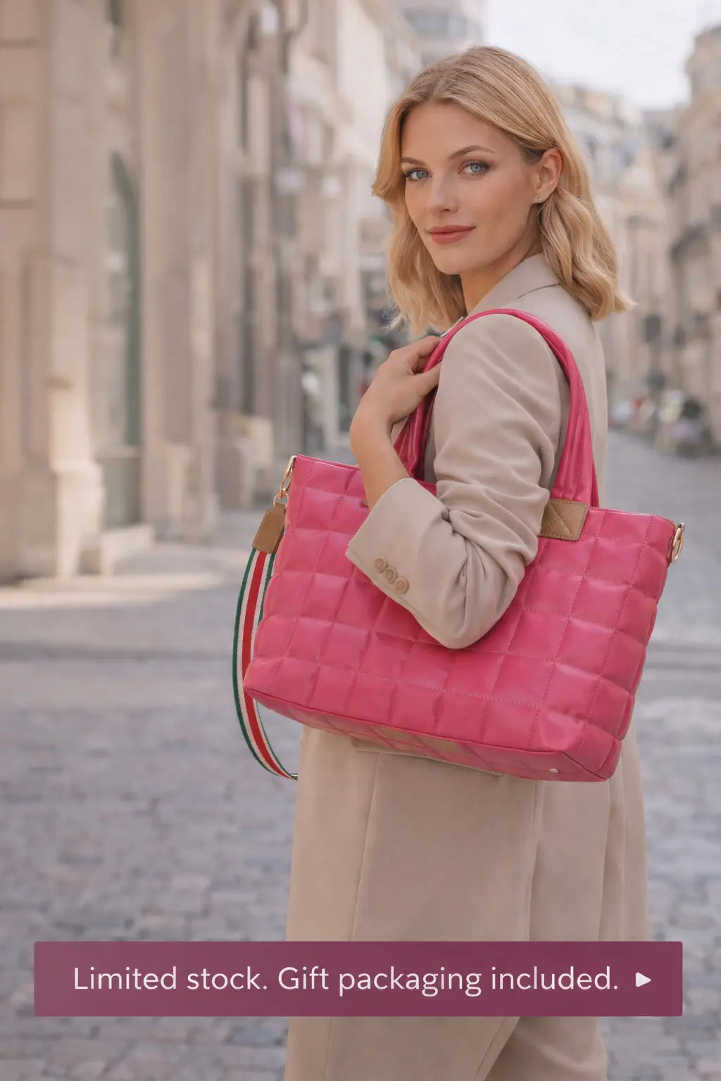 quilted tote bag rose padded texture close up premium look