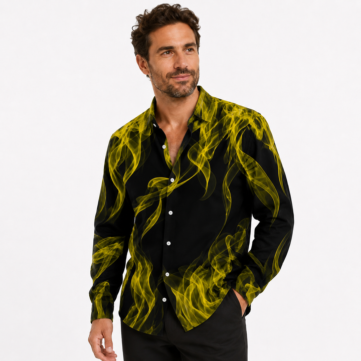 Men’s statement long sleeve shirt with classic car artwork and relaxed fit