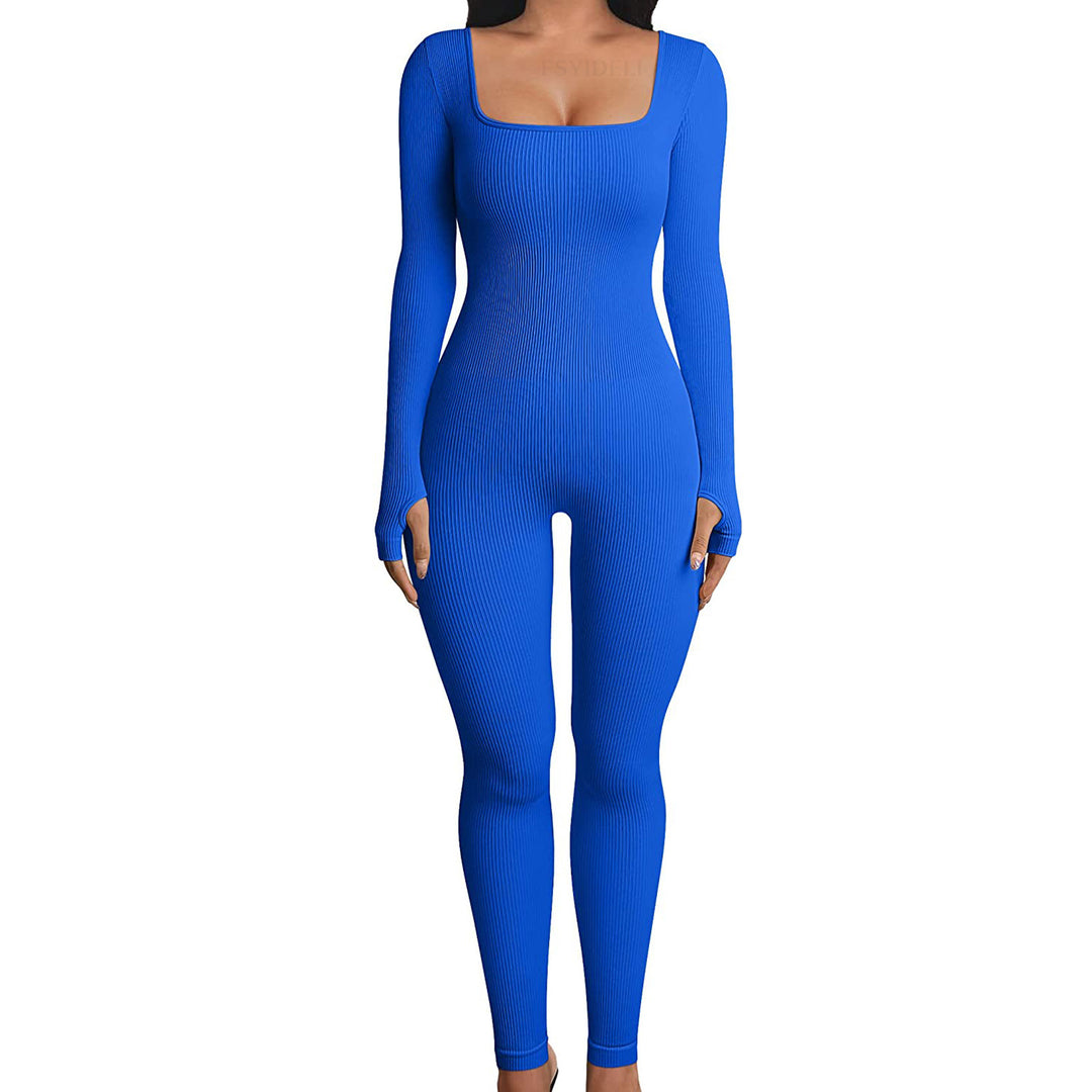 Square Neck Cotton Jumpsuit - Sleek Curves All Day Wear