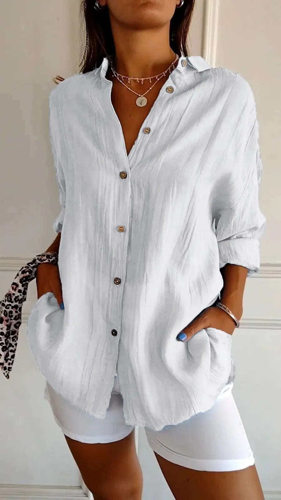Women's Pleated Long Sleeve Shirt - Polished Loose Fit