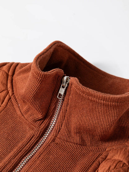 Half-zip neckline detail matte gold zipper on quilted sweatshirt premium finish