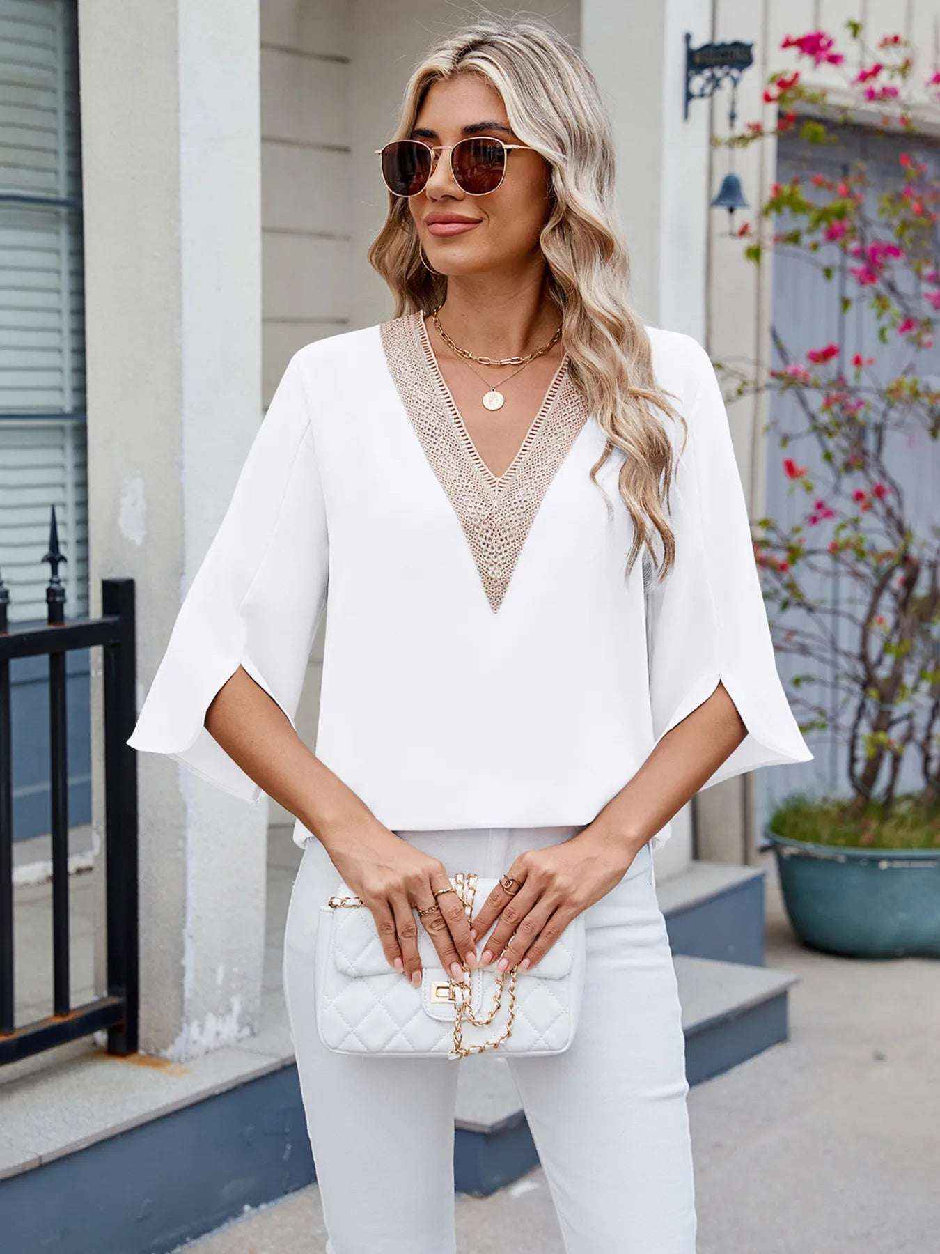 Elegant Lace V-Neck Blouse for Women