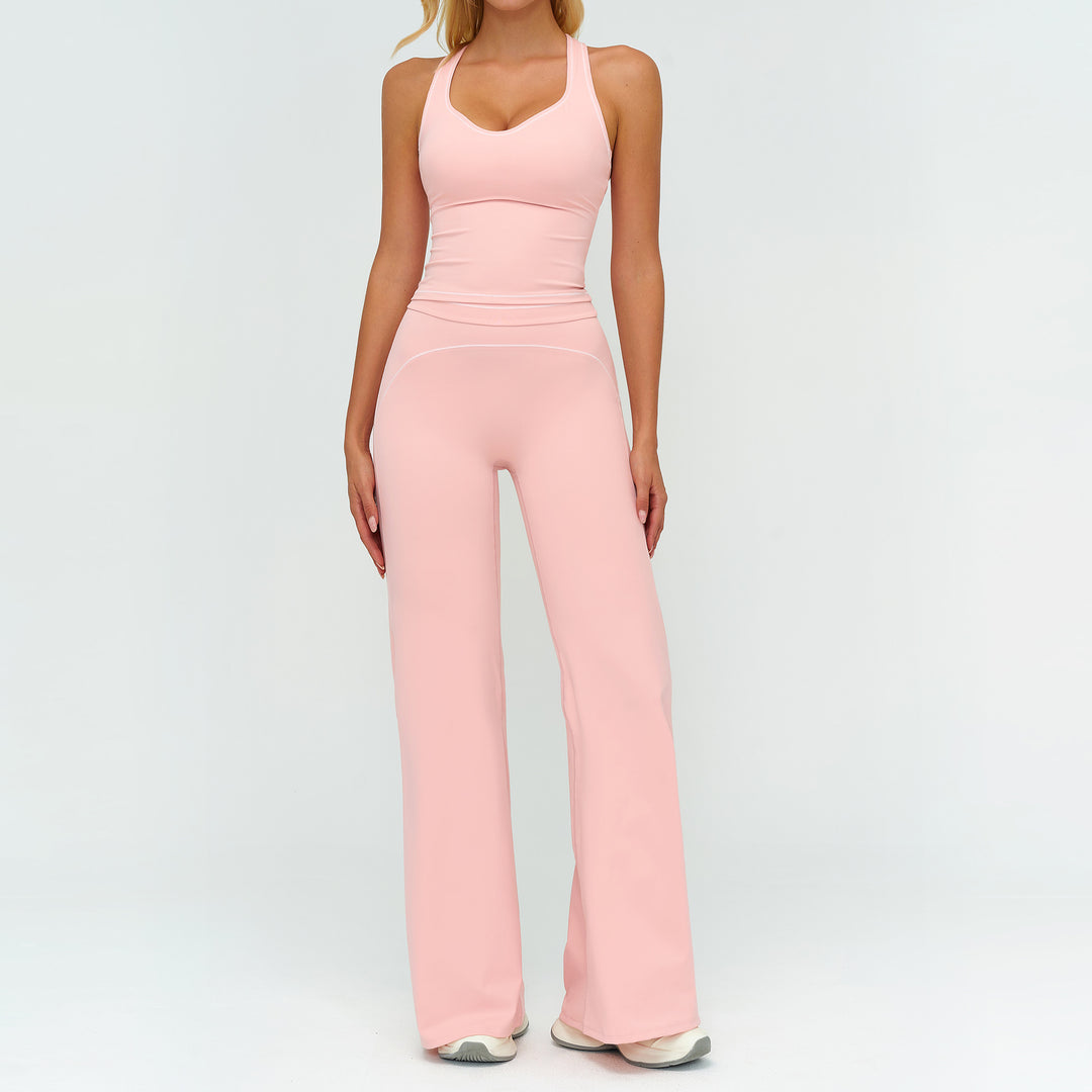 Women V-Neck Sleeveless Yoga Set with Slim Fit Pants Gym