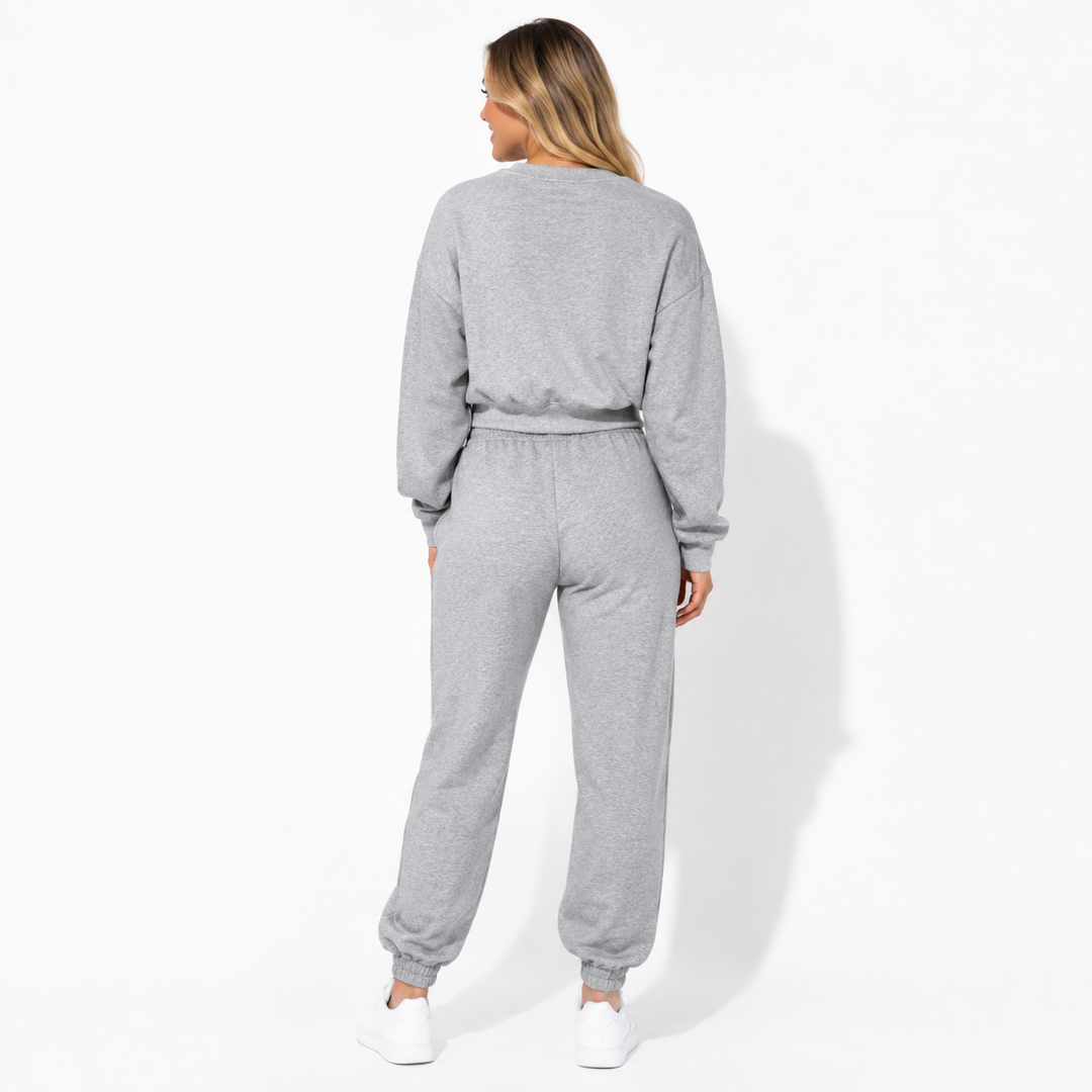 Grey fleece two-piece set full back view